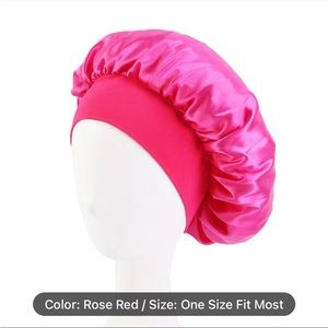 Soft & Cozy pink Wide Elastic Band Satin Sleep Bonnet hair cover cap